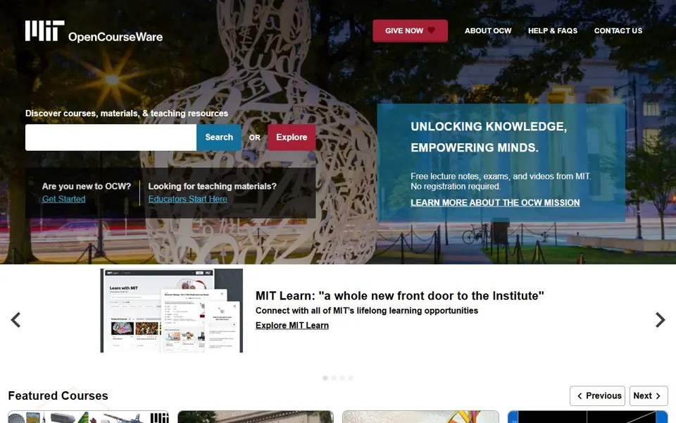 MIT OpenCourseWare website screenshot