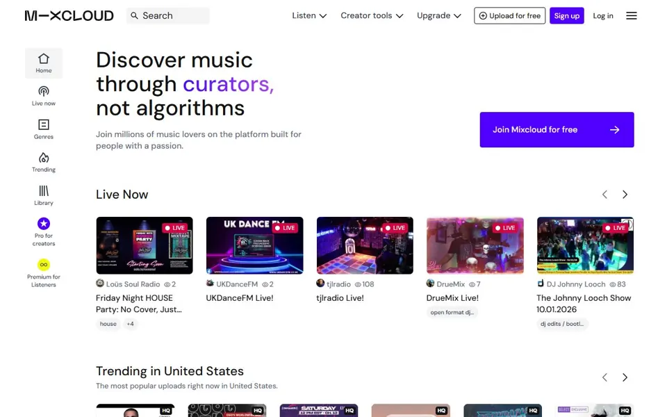 Mixcloud website screenshot