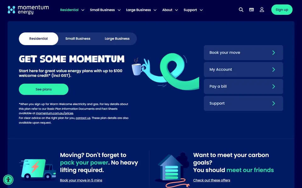 Momentum Energy website screenshot
