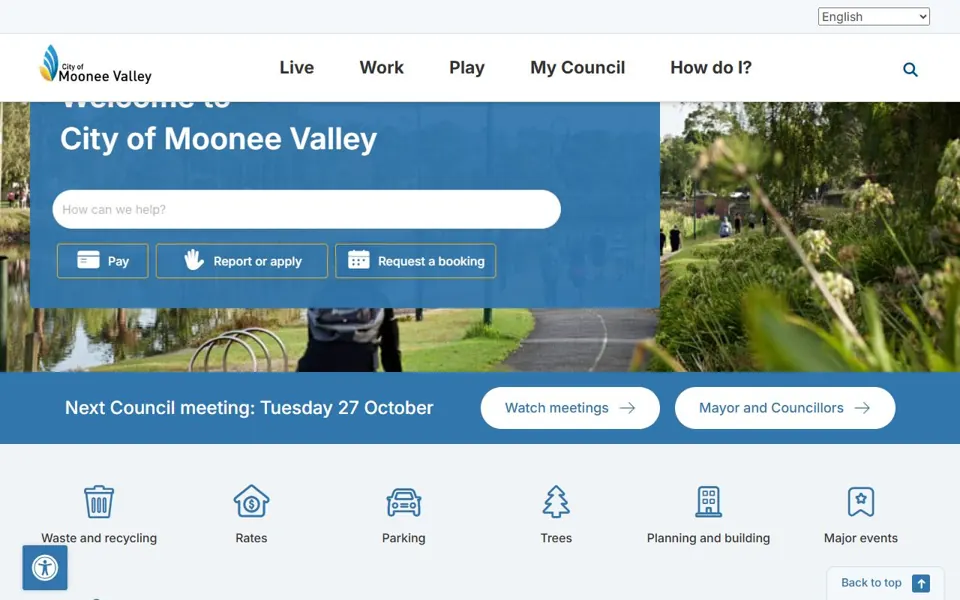 Moonee Valley City Council website screenshot