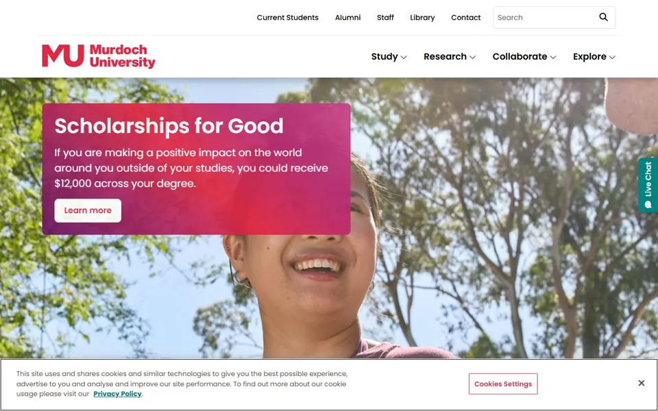 Murdoch University website screenshot
