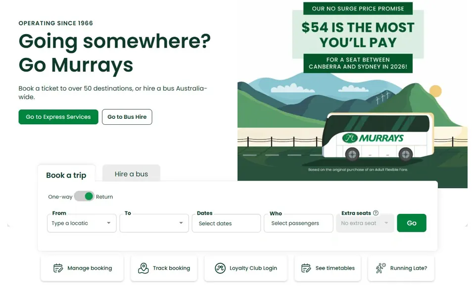 Murrays Coaches website screenshot