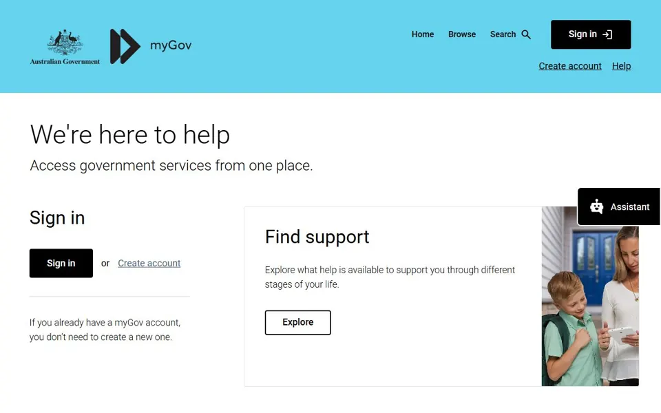 myGov website screenshot