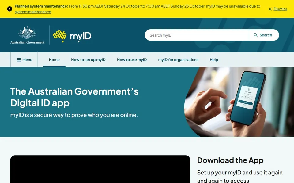 myID website screenshot