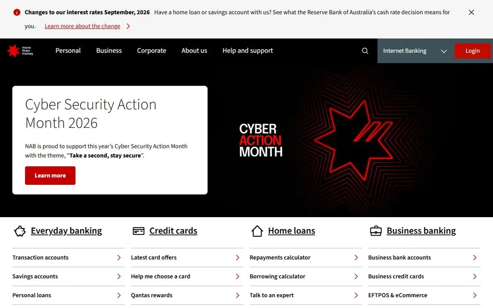 NAB website screenshot