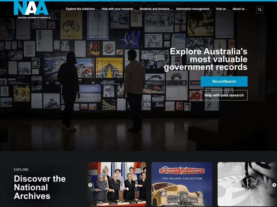 National Archives of Australia website screenshot