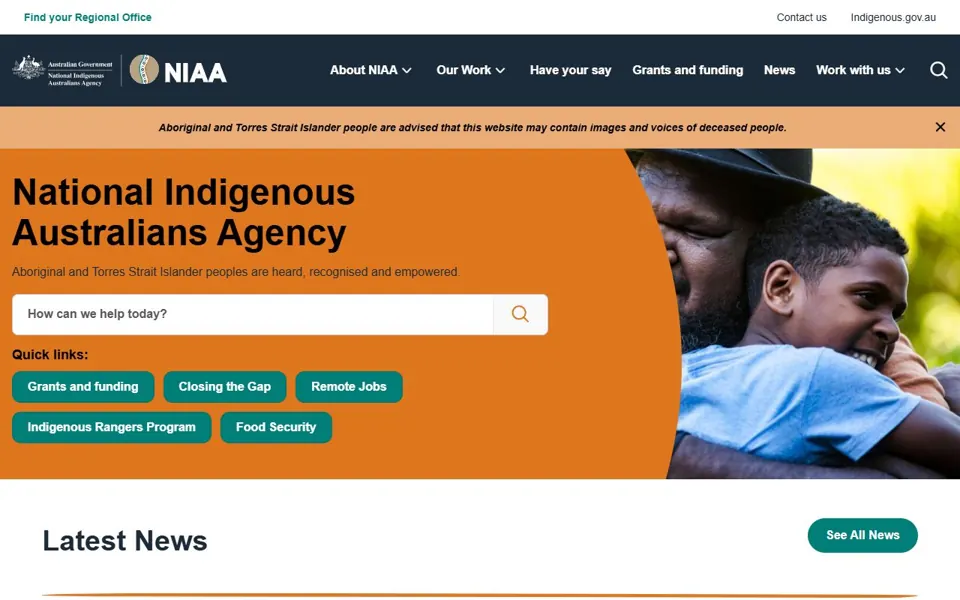 National Indigenous Australians Agency website screenshot