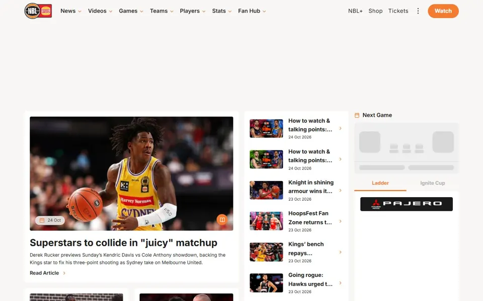 NBL website screenshot