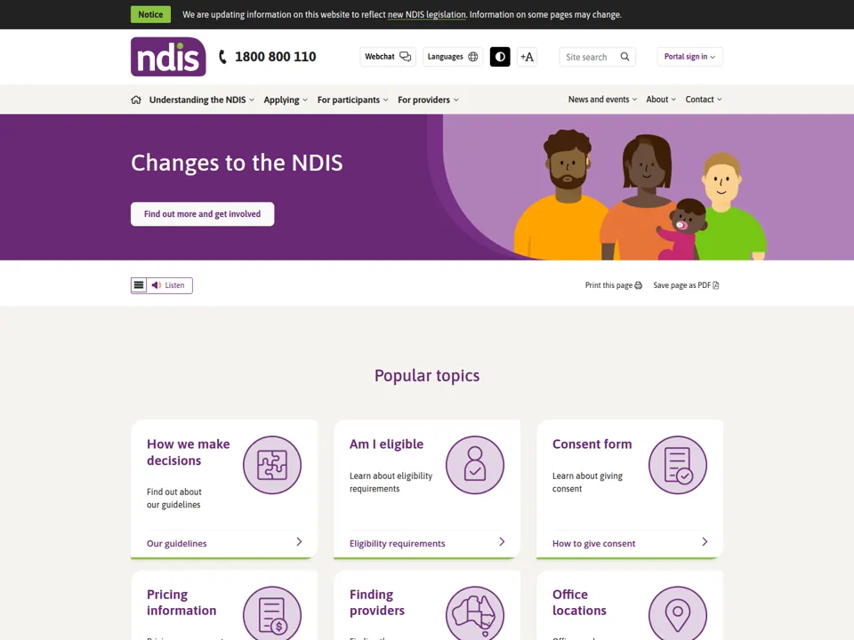 NDIS website screenshot