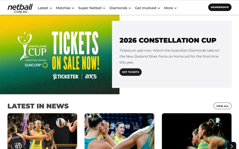 Netball Australia website screenshot