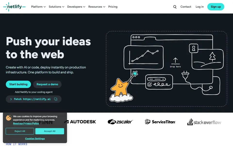 Netlify – Ansicht der Anbieter-Website