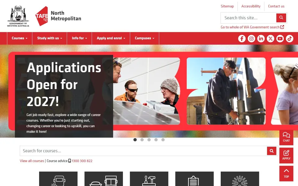North Metropolitan TAFE website screenshot