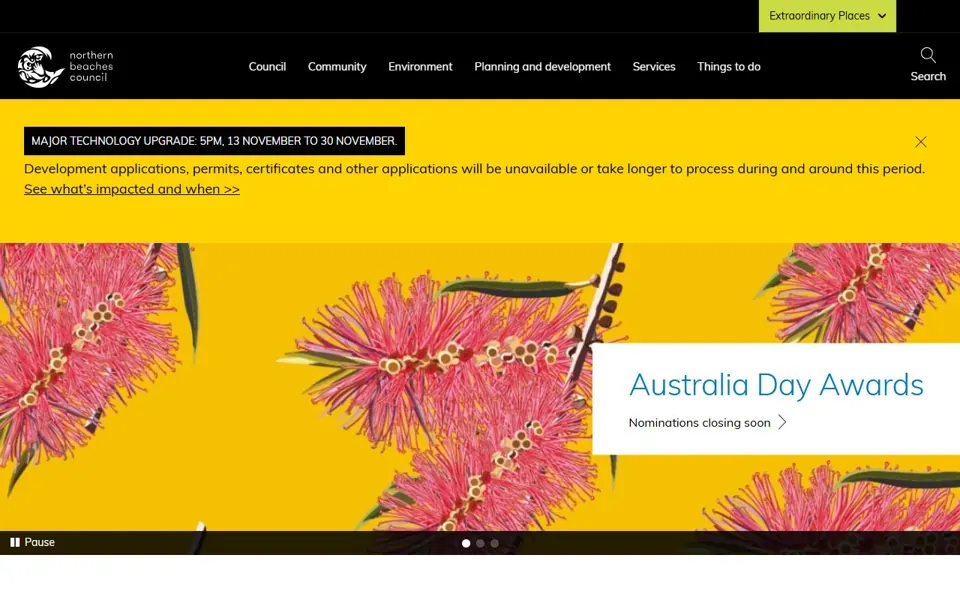 Northern Beaches Council website screenshot