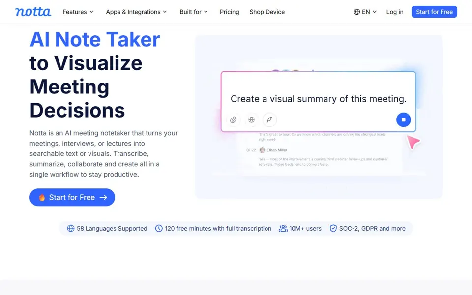 Notta website screenshot