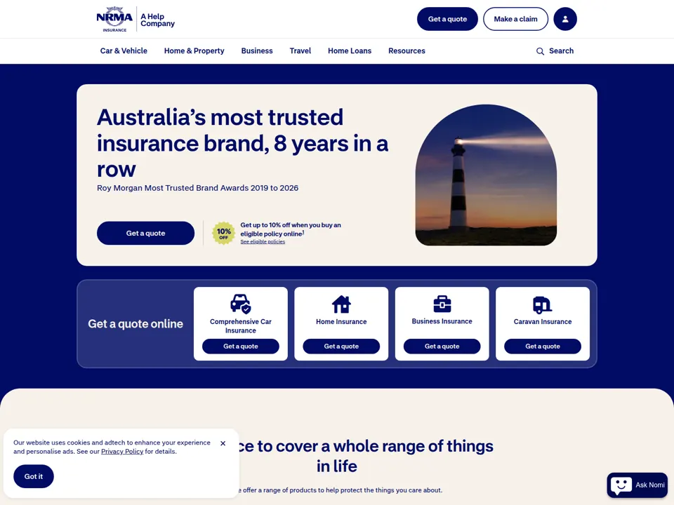 NRMA Insurance website screenshot