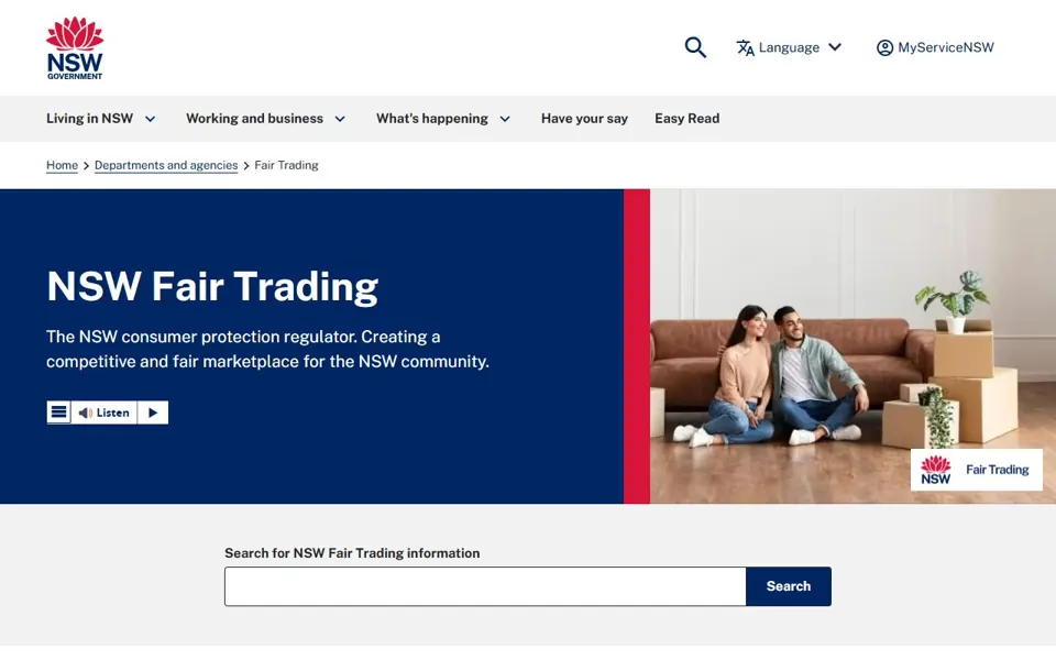NSW Fair Trading website screenshot
