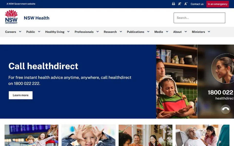 NSW Health website screenshot