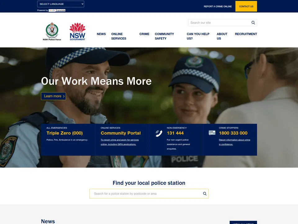 NSW Police Force website screenshot