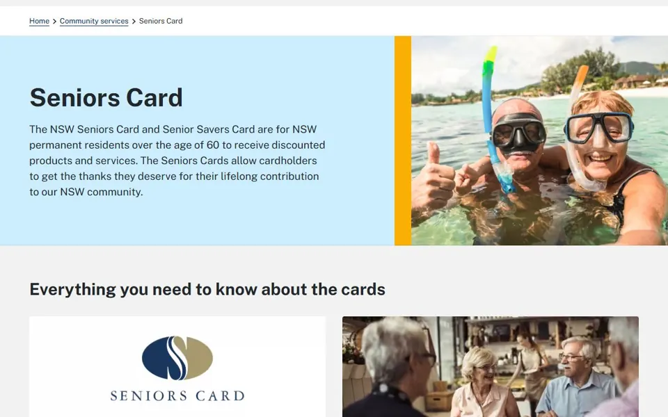 NSW Seniors Card website screenshot