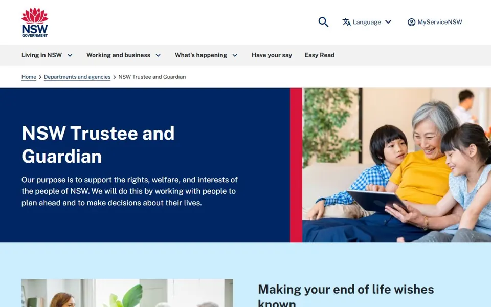 NSW Trustee and Guardian website screenshot