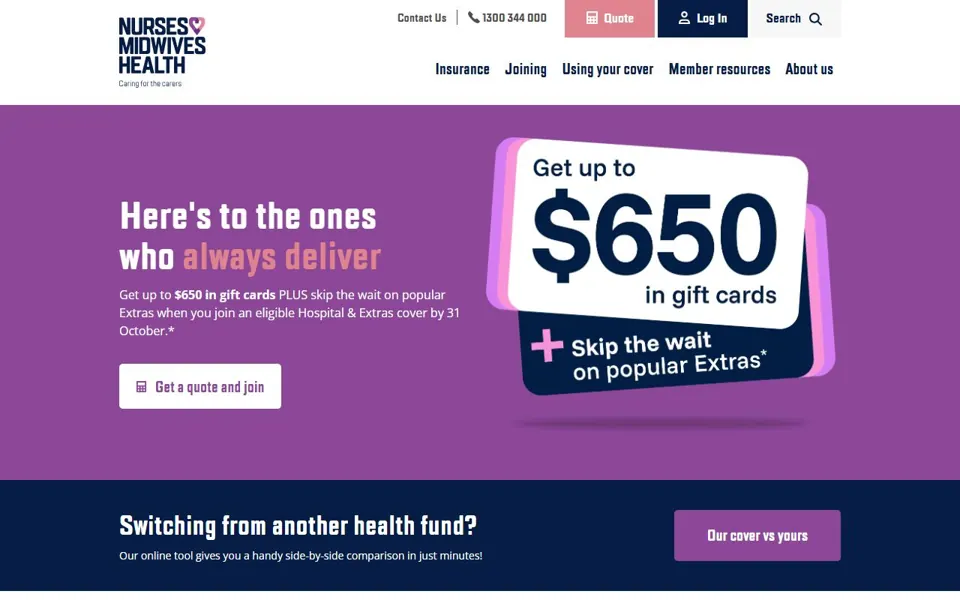Nurses & Midwives Health website screenshot