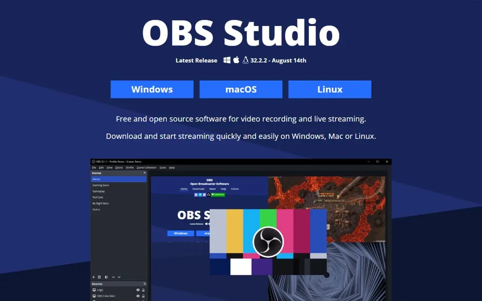 OBS Studio – Ansicht der Anbieter-Website