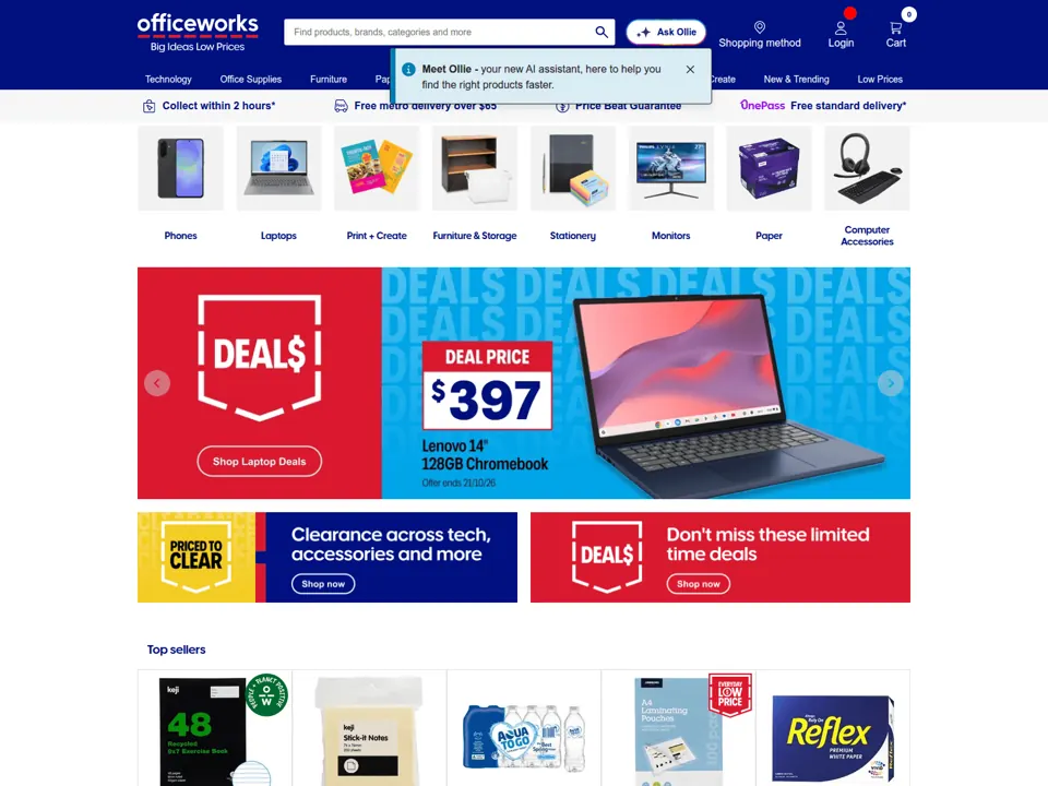 Officeworks website screenshot