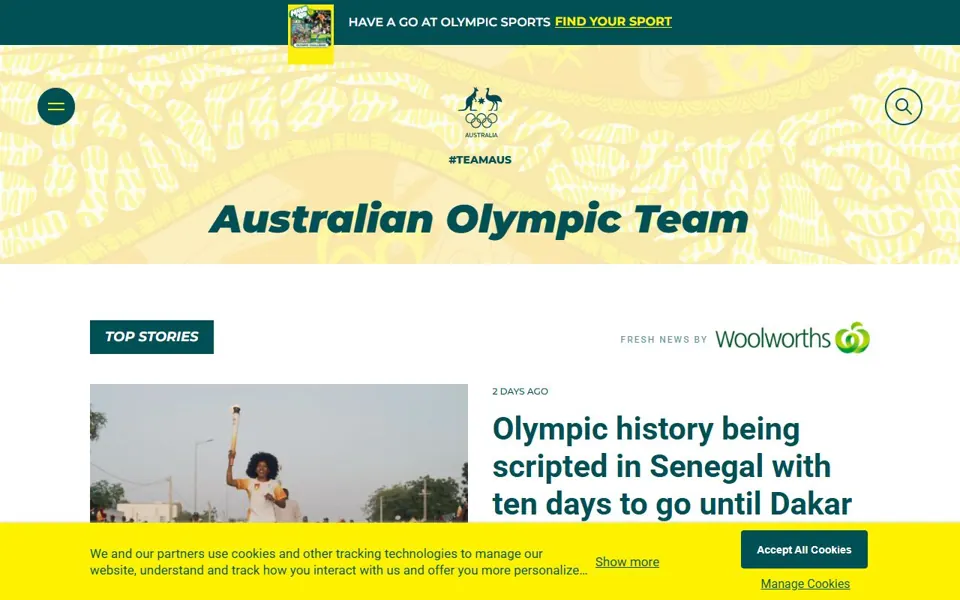 Olympics Australia website screenshot