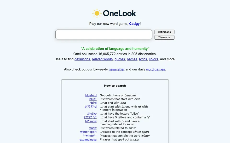 OneLook website screenshot