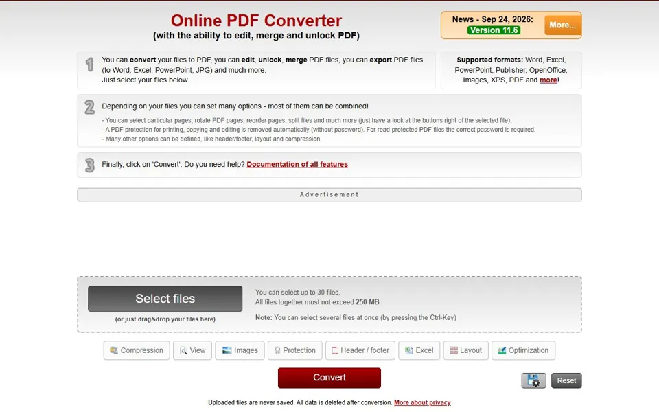 Online2PDF website screenshot