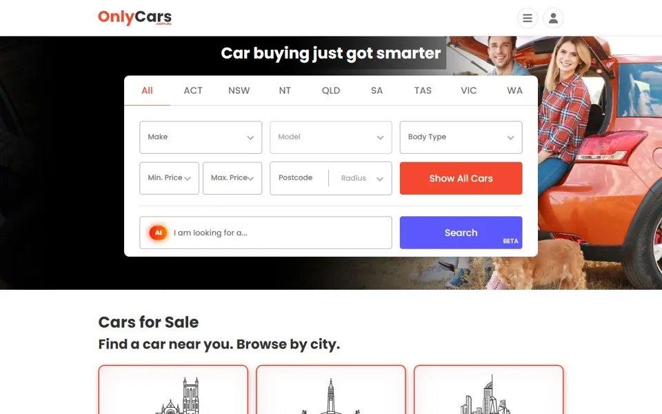 Only Cars website screenshot