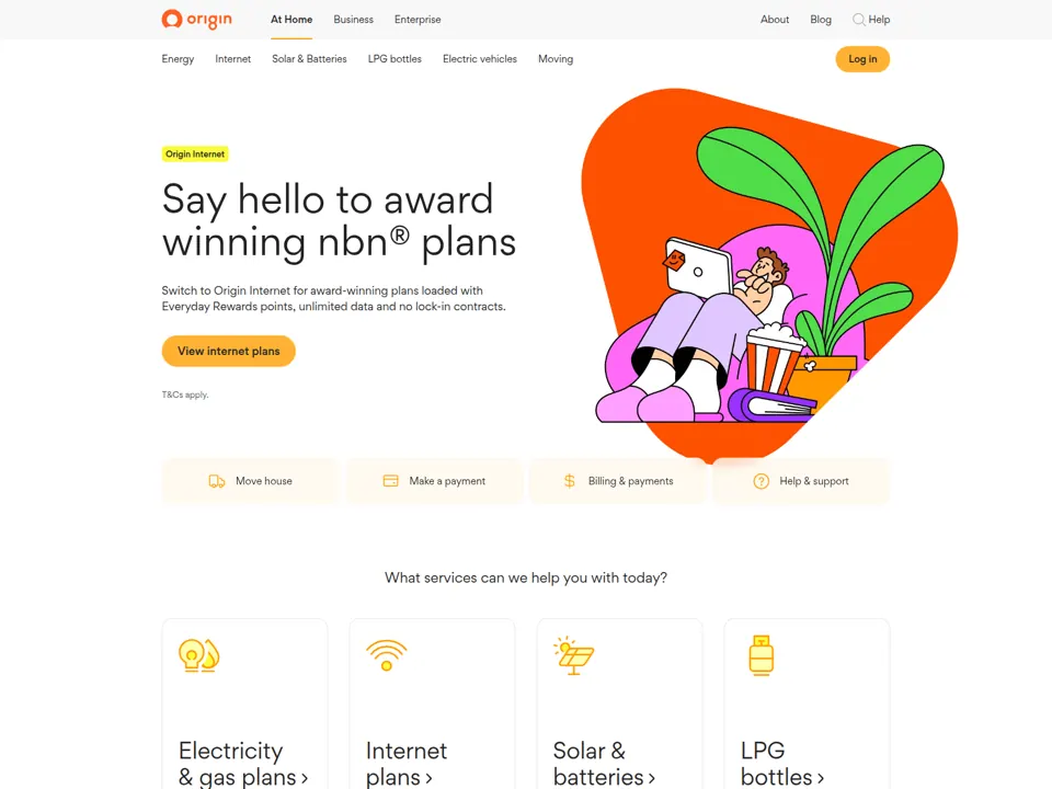 Origin Energy website screenshot