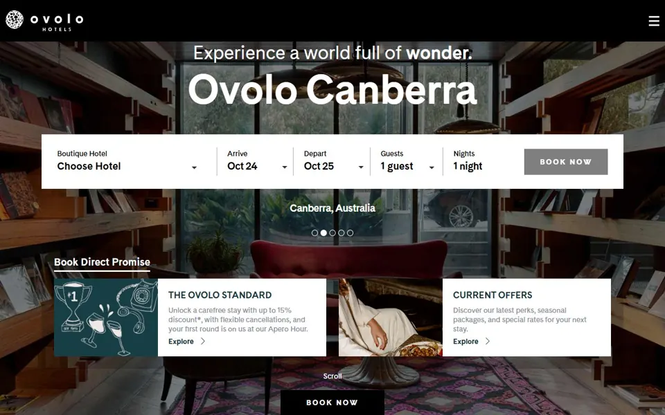 Ovolo Hotels website screenshot