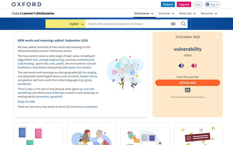 Oxford Learner's Dictionaries website screenshot