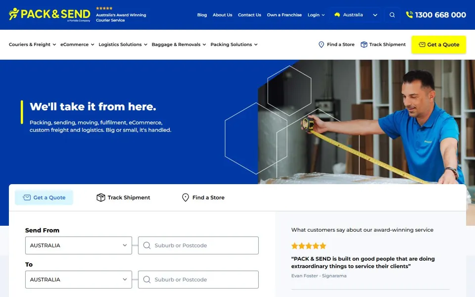 PACK & SEND website screenshot