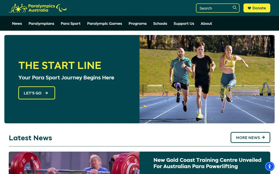 Paralympics Australia website screenshot