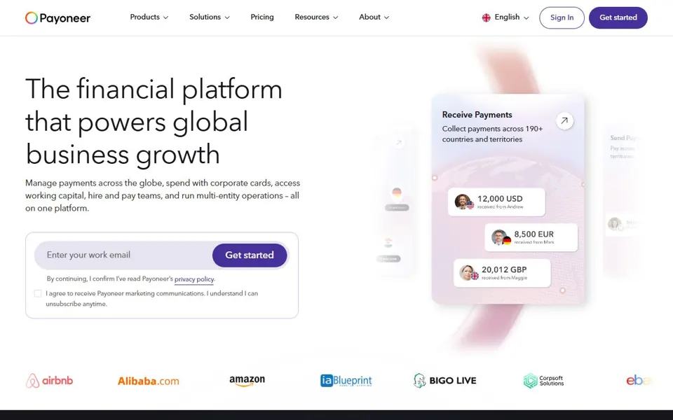 Payoneer website screenshot