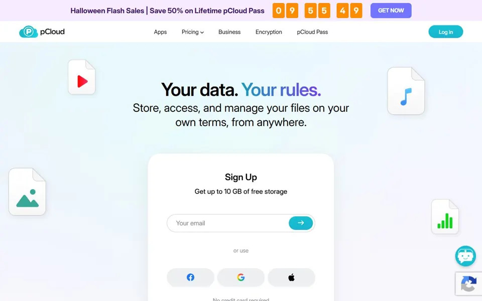 pCloud website screenshot
