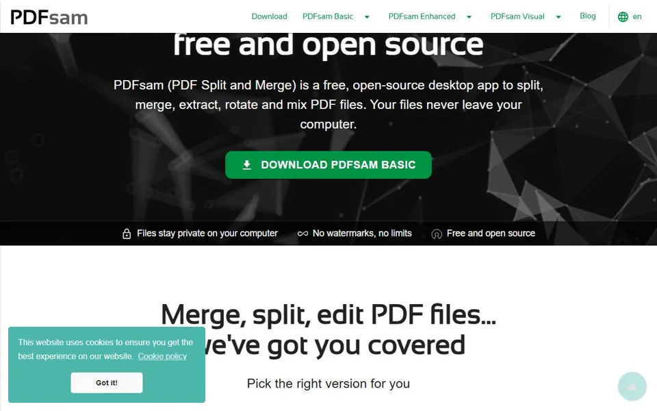 PDFsam – Ansicht der Anbieter-Website