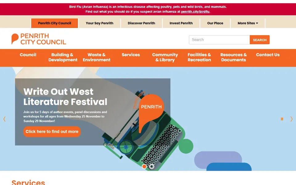 Penrith City Council website screenshot