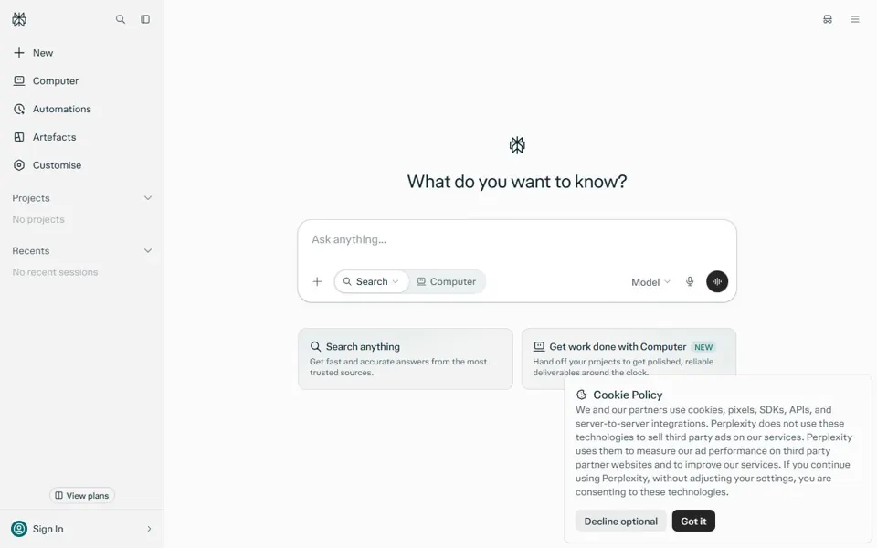 Perplexity website screenshot