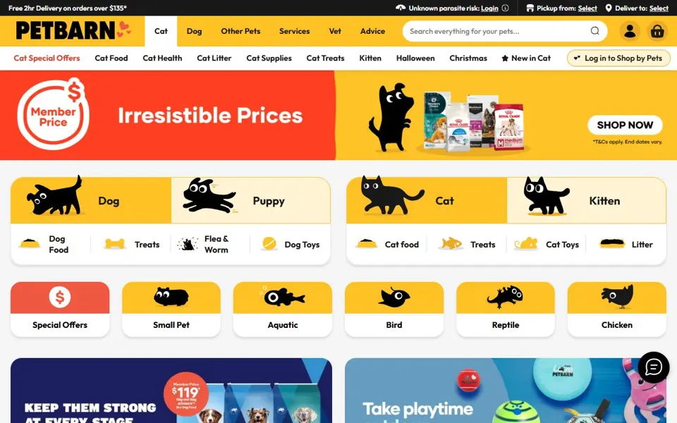 Petbarn website screenshot