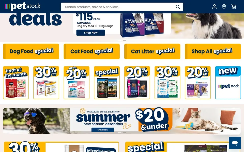 Petstock website screenshot