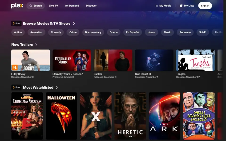 Plex website screenshot