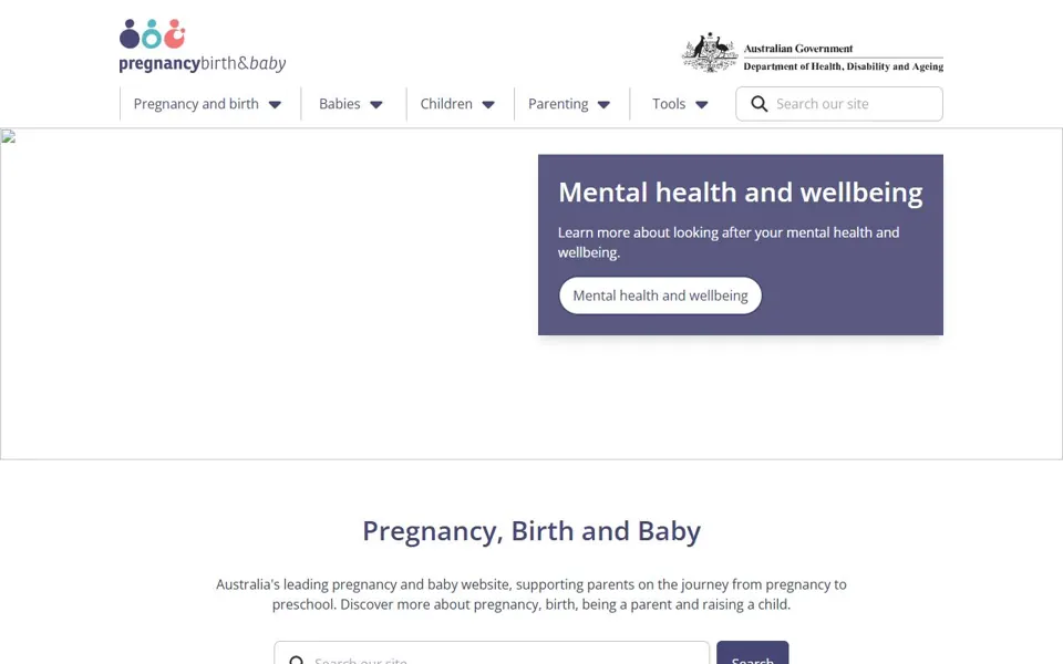 Pregnancy, Birth and Baby website screenshot