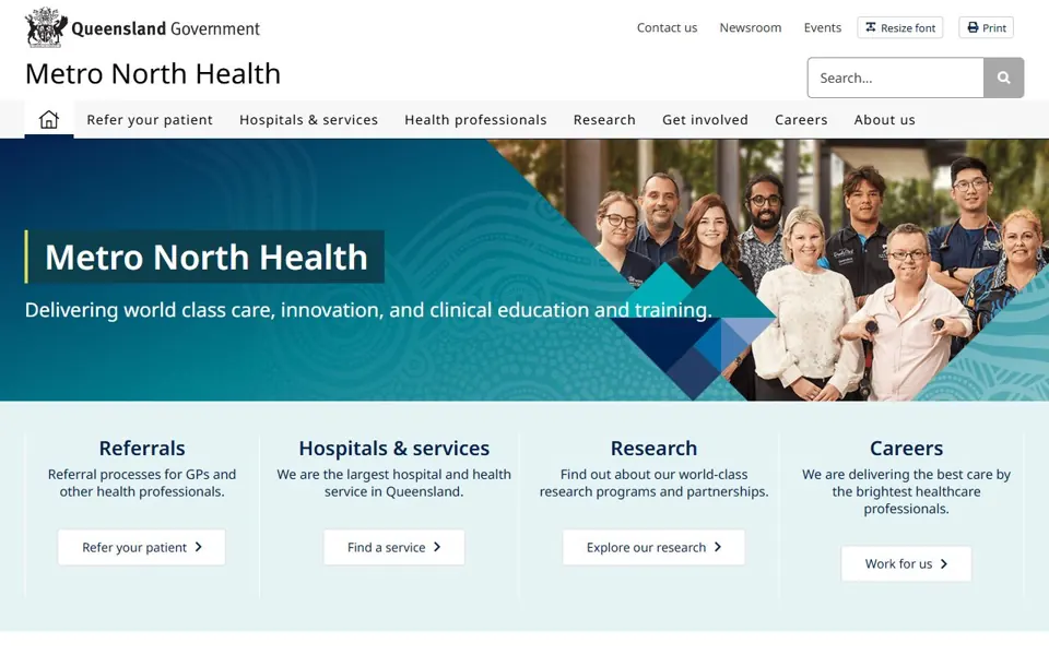 Metro North Health website screenshot