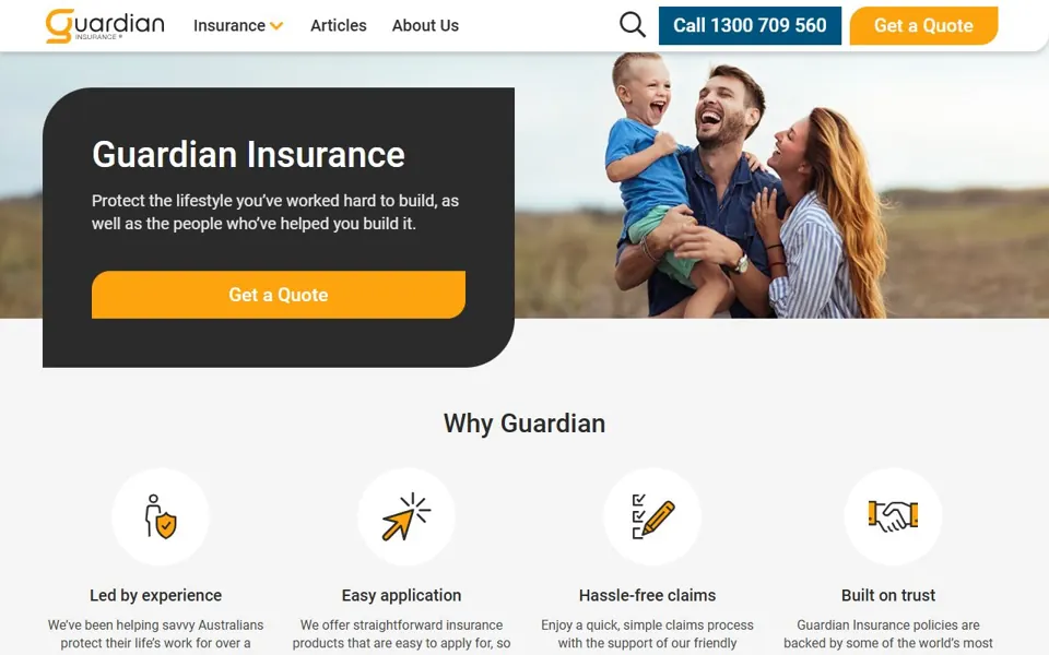 Guardian Insurance website screenshot