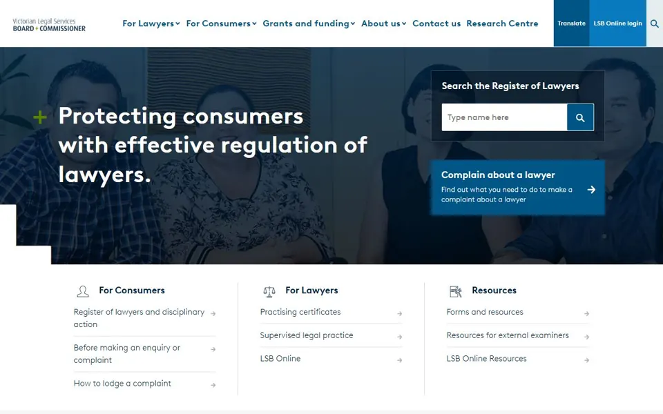Victorian Legal Services Board and Commissioner website screenshot