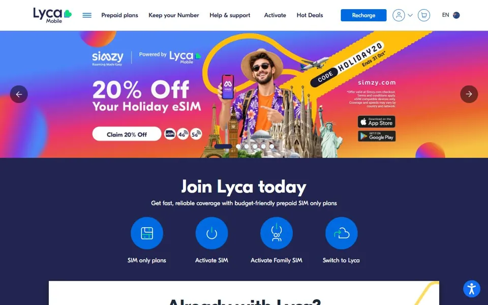 Lycamobile Australia website screenshot