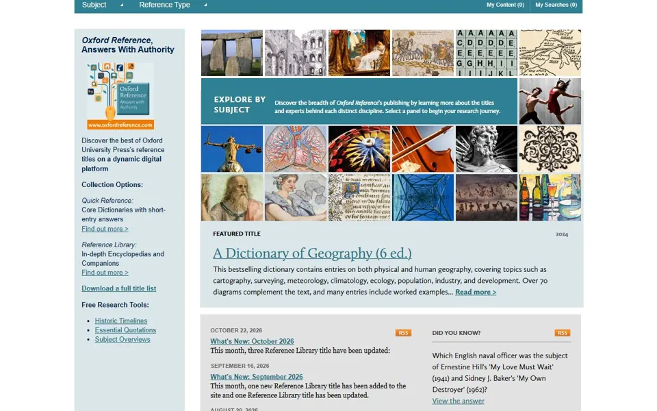 Oxford Reference website screenshot